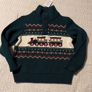 The Children's Place Dark Green Train Fair Isle Zip Sweater